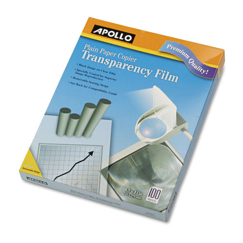 Image of Apollo® PP201C Plain Paper Laser Transparency Film With Handling Strip, 8.5 X 11, Black On Clear, 100/box