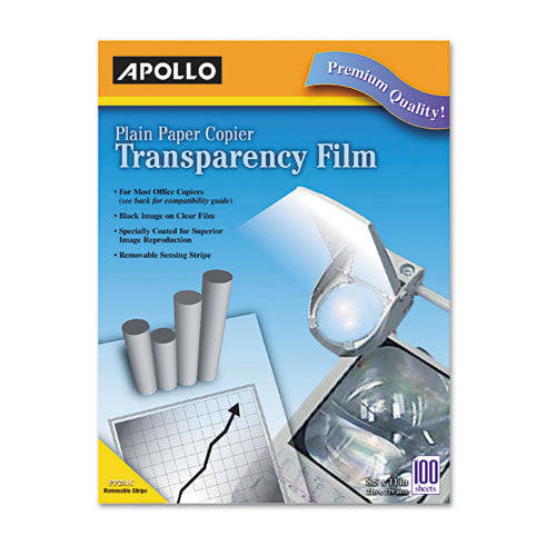 Image of Apollo® PP201C Plain Paper Laser Transparency Film With Handling Strip, 8.5 X 11, Black On Clear, 100/box