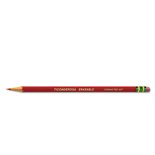 Image of Ticonderoga® 142590002 Erasable Colored Pencils, 2.6 mm, 2B, Carmine Red Lead, Carmine Red Barrel, 12/Pack
