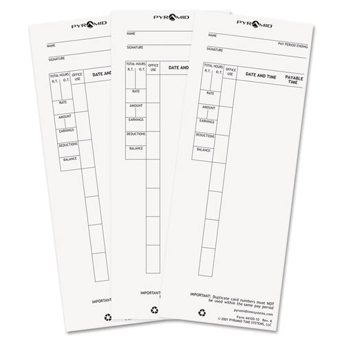 Image of Pyramid Technologies 44100-10 Time Clock Cards For Pyramid Technologies 4000, One Side, 3.5 X 8.5, 100/pack