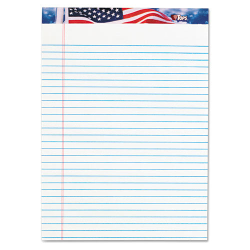 Image of TOPS 75140 American Pride Writing Pad, Red/White/Blue Headband, Wide/Legal Rule, (50) White 8.5 x 11 Sheets, 12/Pack