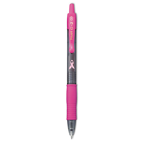 Image of Pilot® 31332 G2 Premium Breast Cancer Awareness Gel Pen, Retractable, Fine 0.7 mm, Black Ink, Smoke/Pink Barrel, Dozen