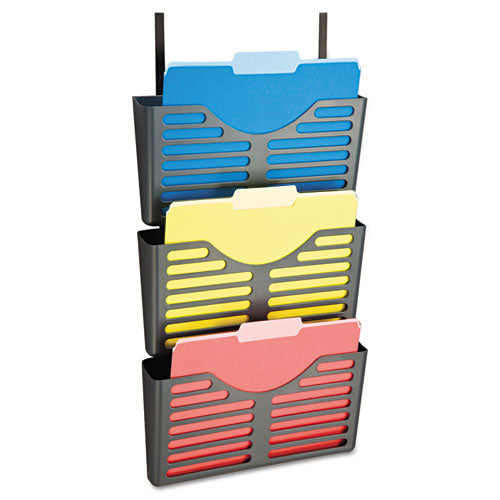 Image of Officemate 29314 VerticalMate Cubicle Wall File Pocket, 3 Sections, Letter Size, 13.5" x 6" x 28", Charcoal, 3/Pack