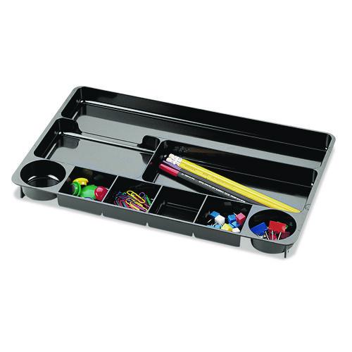 Image of Officemate OIC26032 Recycled Plastic Desk Drawer Organizer, Nine Compartments, 14 X 9 X 1.13, Black