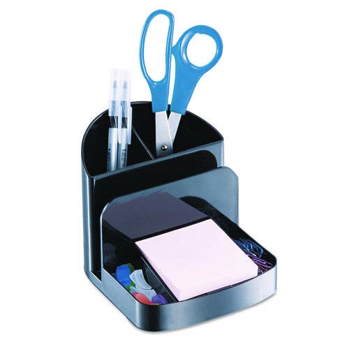 Image of Officemate OIC26022 Recycled Desktop Supplies Organizer, 5 Compartments, Plastic, 5.38 x 6.75 x 5, Black