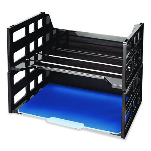 Image of Officemate 26056 High Rise Desk Tray, 2 Sections, Letter Size Files, 13.25" X 9" X 10.25", Black, 2/pack