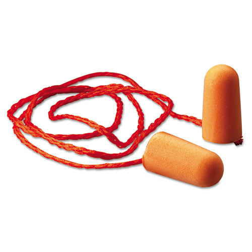 Image of 3M 1110 Foam Earplugs, Corded, 29 dB NRR, One Size Fits Most, Orange Bullet Plugs, 100/Box