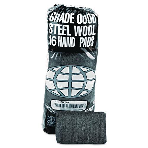 Image of GMT 117000 Industrial-Quality Steel Wool Hand Pads, #0000 Super Fine, Steel Gray, 16 Pads/sleeve, 12 Sleeves/carton