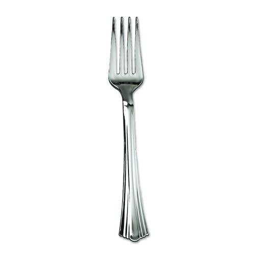 Image of WNA WNA 610155 Heavyweight Plastic Forks, Reflections Design, Silver, 600/carton