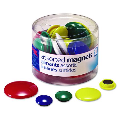 Image of Officemate 92500 Assorted Magnets, Circles, Assorted Sizes: (12) Small, (12) Medium, (6) Large, Assorted Colors, 30/Pack