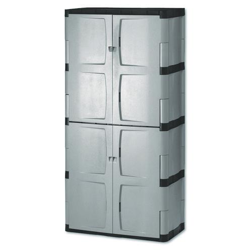 Image of Rubbermaid® FG708300MICHR Double-Door Storage Cabinet - Base/top, 36w X 18d X 72h, Gray/black