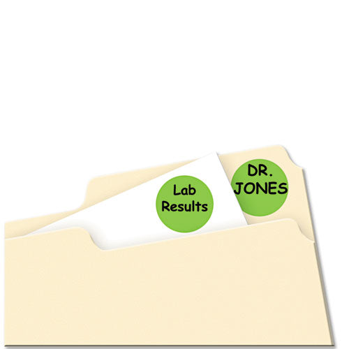 Image of Avery® 05468 Printable Self-Adhesive Removable Color-Coding Labels, 0.75" dia, Neon Green, 24/Sheet, 42 Sheets/Pack, (5468)