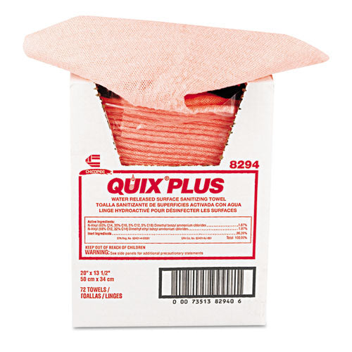 Image of Chix® 8294 Quix Plus Cleaning and Sanitizing Towels, 13.5 x 20, Pink, 72/Carton