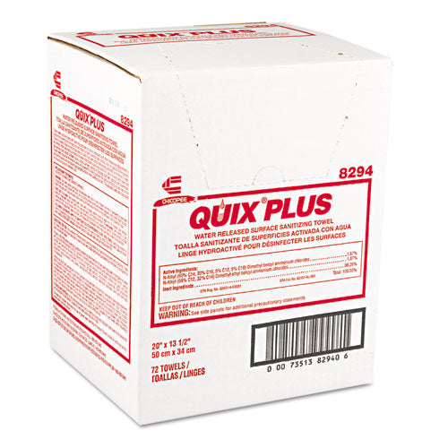 Image of Chix® 8294 Quix Plus Cleaning and Sanitizing Towels, 13.5 x 20, Pink, 72/Carton