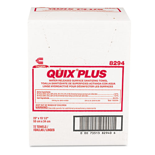 Image of Chix® 8294 Quix Plus Cleaning and Sanitizing Towels, 13.5 x 20, Pink, 72/Carton