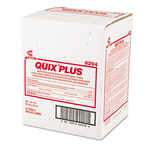 Image of Chix® 8294 Quix Plus Cleaning and Sanitizing Towels, 13.5 x 20, Pink, 72/Carton