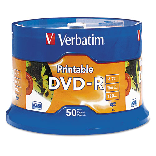 Image of Verbatim® 95137 Dvd-R Recordable Disc, 4.7 Gb, 16x, Spindle, White, 50/pack