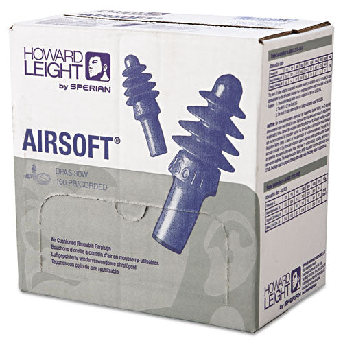 Image of Howard Leight® by Honeywell DPAS-30W AirSoft Multiple-Use Corded Earplugs, White Cord, 27 dB NRR, One Size Fits Most, Blue 4-Flange Plugs, 100/Box