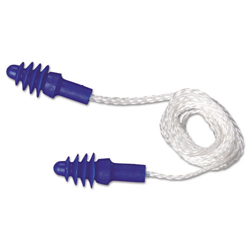 Image of Howard Leight® by Honeywell DPAS-30W AirSoft Multiple-Use Corded Earplugs, White Cord, 27 dB NRR, One Size Fits Most, Blue 4-Flange Plugs, 100/Box