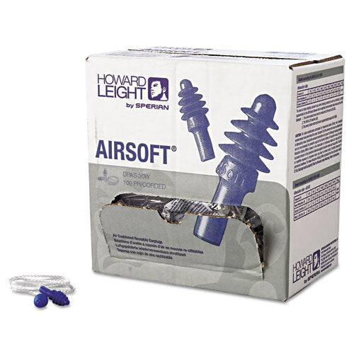Image of Howard Leight® by Honeywell DPAS-30W AirSoft Multiple-Use Corded Earplugs, White Cord, 27 dB NRR, One Size Fits Most, Blue 4-Flange Plugs, 100/Box