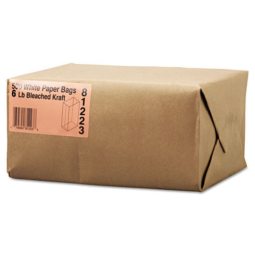 Image of Ross & Wallace Paper Products 120306500PK/BL Grocery Paper Bags, 6# Size, 35# Basis Weight, 5.88" x 3.63" x 11", White, 500/Bundle