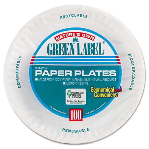 Image of AJM Packaging Corporation AJM PP9GRAWH PACK Paper Plates, 9" Dia, White, 100/pack
