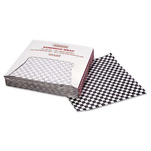 Image of Bagcraft P057800 Grease-Resistant Paper Wraps and Liners, 12" x 12", Black Check, 1000/Box, 5 Boxes/Carton
