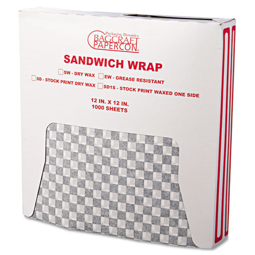 Image of Bagcraft P057800 Grease-Resistant Paper Wraps and Liners, 12" x 12", Black Check, 1000/Box, 5 Boxes/Carton