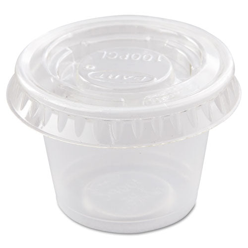 Image of Dart® PL100N Portion/Souffle Cup Lids, Fits 0.5 oz to 1 oz Portion Cups, Plastic, Clear, 125/Pack, 20 Packs/Carton
