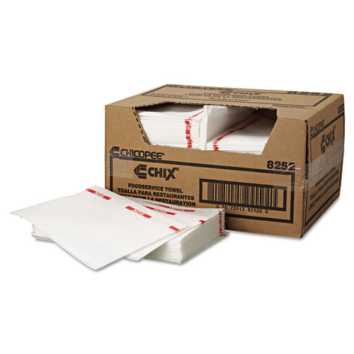 Image of Chix® 8252 Food Service Towels, Cotton, 13 x 21, White/Red, 150/Carton