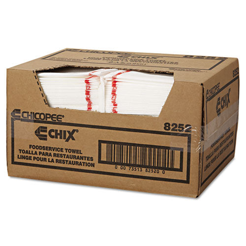 Image of Chix® 8252 Food Service Towels, Cotton, 13 x 21, White/Red, 150/Carton