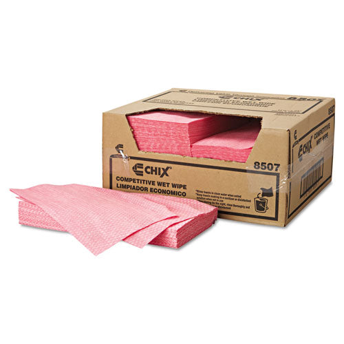 Image of Chix® 8507 Wet Wipes, Diamond-Pattern Design, 11.5 x 24, White/Pink, 200/Carton