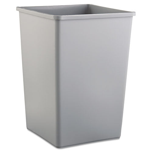 Image of Rubbermaid® Commercial FG395800GRAY Untouchable Square Waste Receptacle, 35 gal, Plastic, Gray