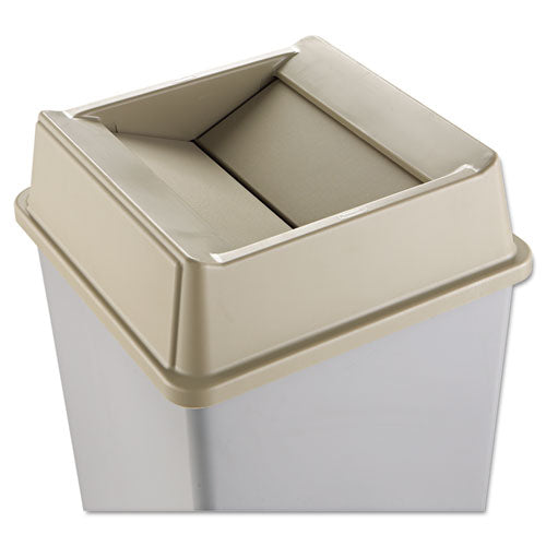Image of Rubbermaid® Commercial FG266400BEIG Untouchable Square Swing Top Lid, Plastic, 20.13w X 20.13d X 6.25h, Beige