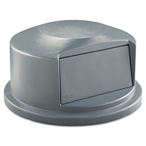 Image of Rubbermaid® Commercial FG264788GRAY Round BRUTE Dome Top Receptacle, Push Door for 44 gal Containers, 24.81" Diameter x 12.63h, Gray