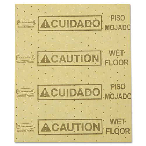Image of Rubbermaid® Commercial FG425200YEL Over-the-Spill Pad, Caution Wet Floor, 16 oz, 16.5 x 20, 22 Sheets/Pad