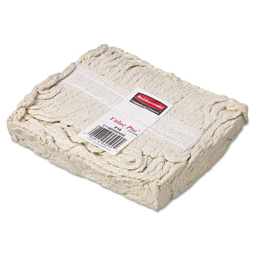Image of Rubbermaid® Commercial FGV11600WH00 Non-Launderable Economy Cut-End Cotton Wet Mop Head, 16 oz, 1" Band, White, 12/Carton