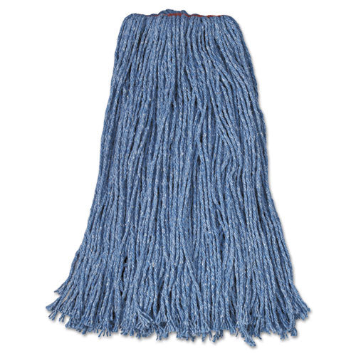 Image of Rubbermaid® Commercial FGF51800BL00 Non-Launderable Cotton/Synthetic Cut-End Blend Mop Head, 24 oz, 1" Band, Blue, 12/Carton