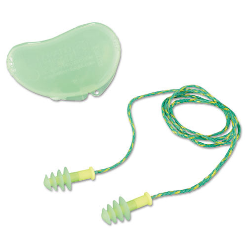 Image of Howard Leight® by Honeywell FUS30S-HP Fusion Multiple-Use Earplugs, Corded, 27 dB NRR, Small, Green/Yellow 4-Flange Plugs, 100/Box