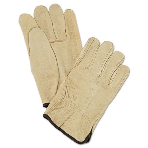 Image of MCR Safety M3400L Unlined Pigskin Driver Gloves, Gunn Cut, Straight Thumb, Large, Cream, 12 Pairs
