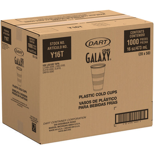 Image of Dart® Y16T High-Impact Polystyrene Cold Cups, 16 oz, Plastic, Translucent, 50/Sleeve, 20 Sleeves/Carton