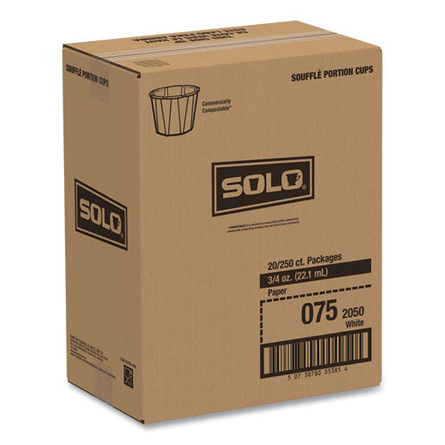 Image of SOLO® 075-2050 Paper Portion Cups, ProPlanet Seal, 0.75 oz, White, 250/Bag, 20 Bags/Carton
