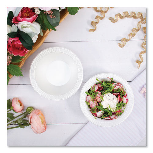 Image of Dart® 12BWWQR Quiet Classic Laminated Foam Dinnerware Bowls, 10 To 12 Oz, White, 125/pack, 8 Packs/carton