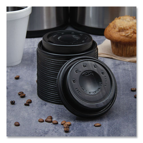 Image of SOLO® 16ELBLK Cappuccino Dome Sipper Lids, Fits 12 oz to 24 oz Hot Cups, Plastic, Black, 100/Pack, 10 Packs/Carton