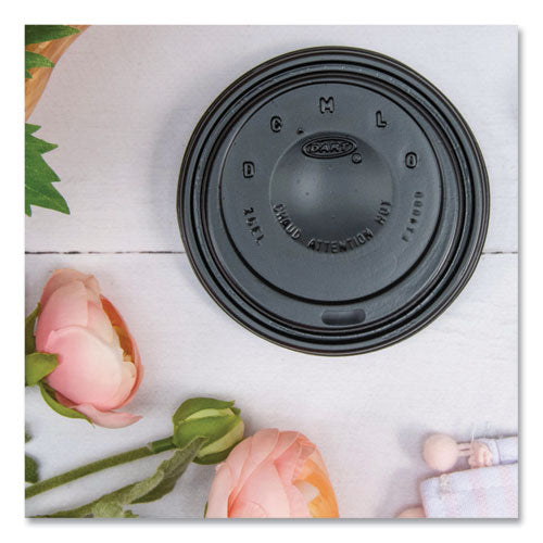 Image of SOLO® 16ELBLK Cappuccino Dome Sipper Lids, Fits 12 oz to 24 oz Hot Cups, Plastic, Black, 100/Pack, 10 Packs/Carton