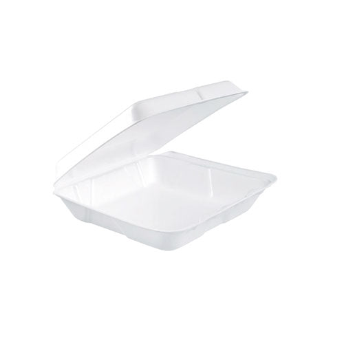 Image of Dart® 80HT1R Foam Hinged Lid Containers, 7.5 x 8 x 2.2, White, 200/Carton