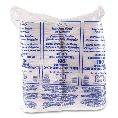 Image of Dart® 90HT1R Foam Hinged Lid Containers, 9.01 X 9.4 X 3.1, White, 200/carton