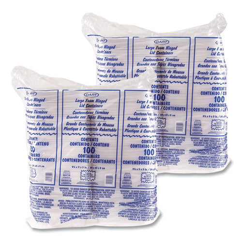 Image of Dart® 90HT1R Foam Hinged Lid Containers, 9.01 X 9.4 X 3.1, White, 200/carton