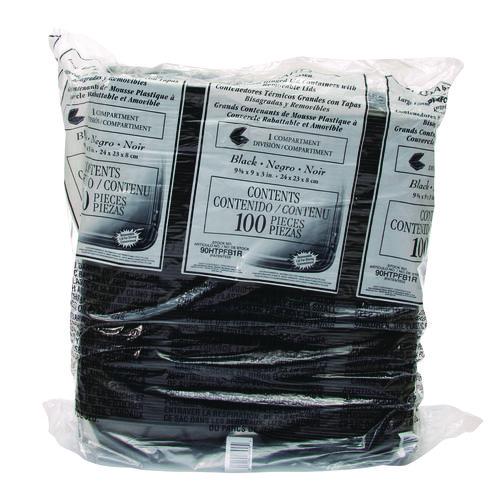 Image of DartÂ® Insulated Foam Hinged Lid Containers, 9.01 x 9.4 x 3.1, Black, 100/Bag, 2 Bags/Carton, 200 Containers/Carton