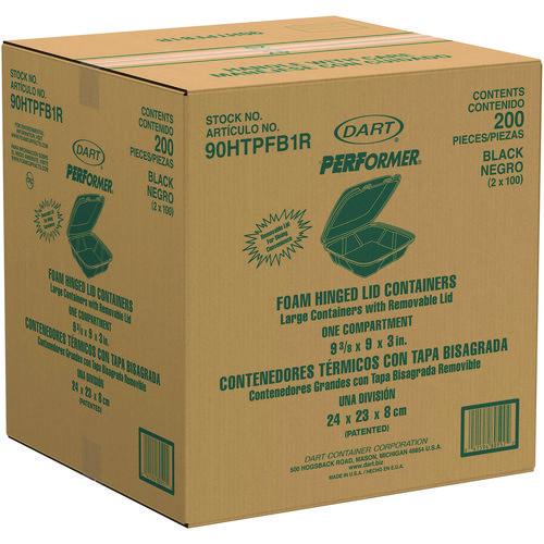 Image of DartÂ® Insulated Foam Hinged Lid Containers, 9.01 x 9.4 x 3.1, Black, 100/Bag, 2 Bags/Carton, 200 Containers/Carton